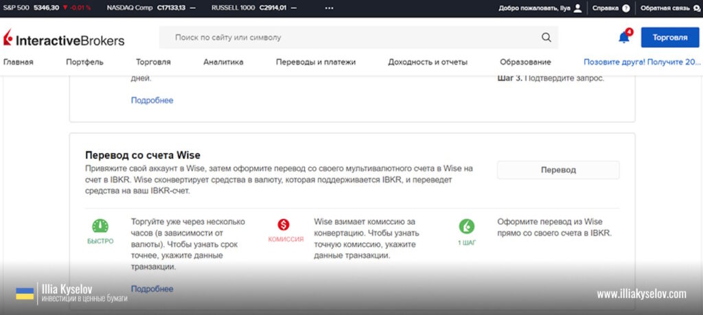 interactive brokers через wise пополнение