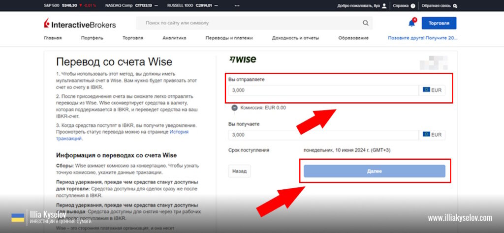 перевод с wise на interactive brokers