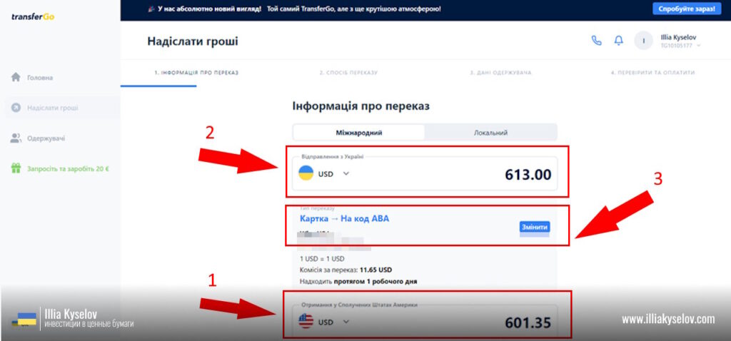 отправка денег из Украины через Трансфер го