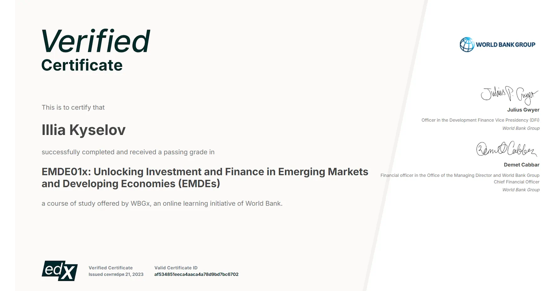 Unlocking Investment and Finance in Emerging Markets Илья Киселев