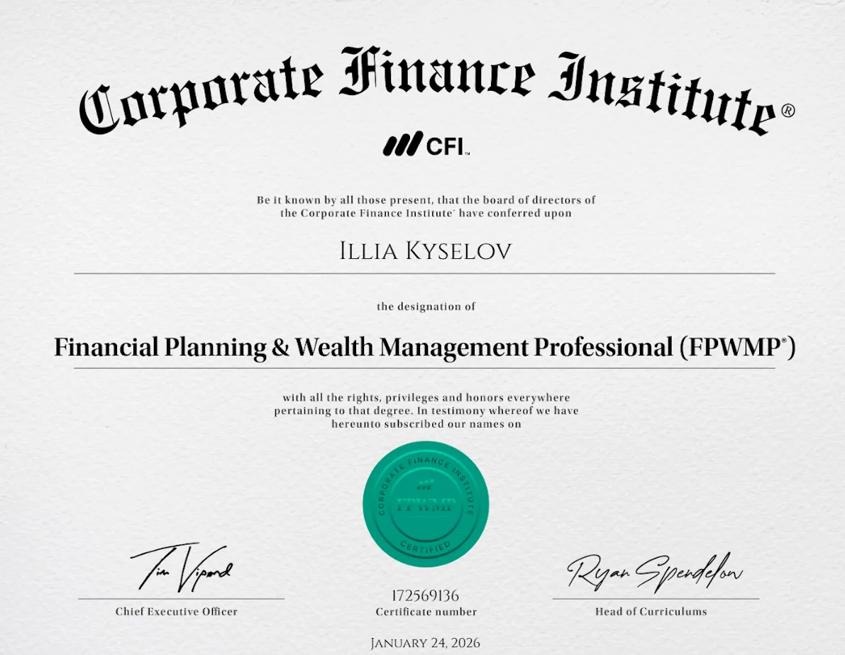 Financial Planning & Wealth Management (FPWMP®) Illia Kyselov certification